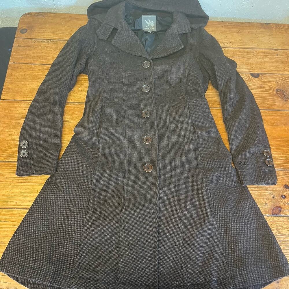 Spiewak Wool Blend Coat Womens Small Brown Hooded Military Peacoat